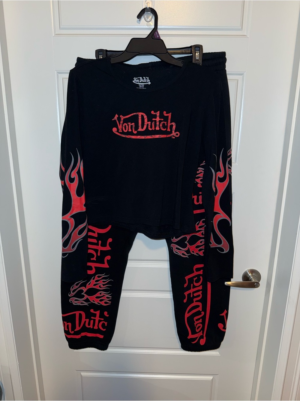 Von Dutch Black Set with Red Flame Graphics